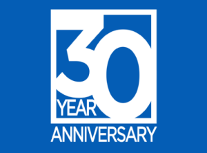 Blue and white 30th Anniversary Logo for SSBRM